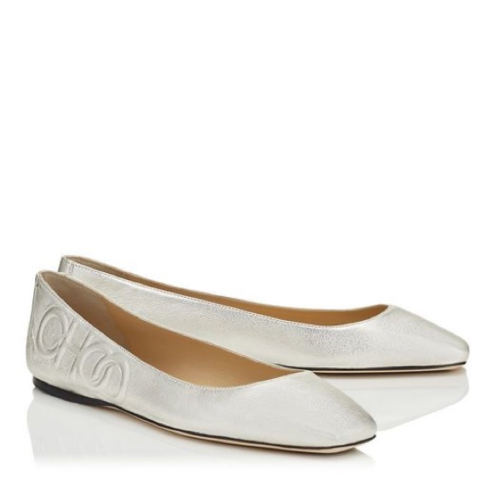 Jimmy Choo Silver Leather Pointed-Toe Flats
